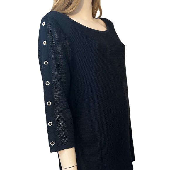TRIBAL Sweater Tunic Pullover Top Silver Grommets ΒΎ Sleeve Hi Low Chiffon Panels - Picture 9 of 15